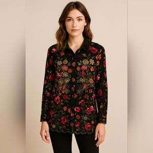 Anthropologie Aratta Silent Journey Baroness Floral Embroidered Sequin Top, Med